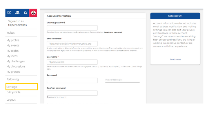 account settings