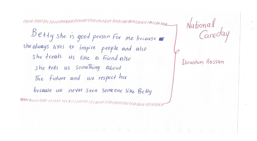 A care-experienced child talks about a person from her community and her importance for his/her life